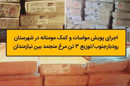 توزیع ۳ تن مرغ منجمد در بین نیازمندان شهرستان رودبار جنوب