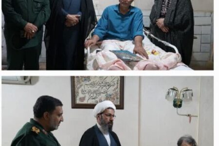 دیدار مسئولان سپاه ثارالله کرمان با خانواده شهید صادقی‌نژاد و جانباز ۷۰ درصد
